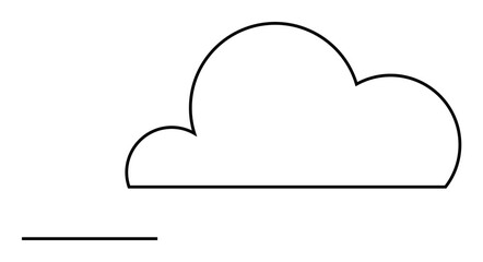 Simple black line art featuring a cloud with a straight line underneath. Ideal for weather themes, minimalist designs, educational materials, digital icons, and graphic design projects.