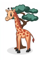 Fototapeta premium Cartoon Giraffe Illustration with Tree