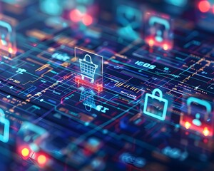 Vibrant Digital Security and Ecommerce Concept with Seamless Transaction Protection