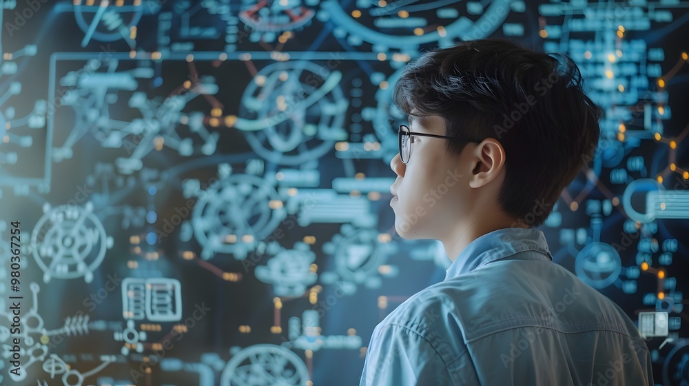 Poster ai enhanced math tutoring with detailed visual explanations in a high tech study space