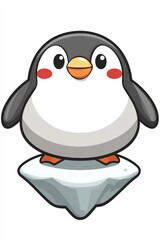 Obraz premium Cute Cartoon Penguin Standing on Iceberg
