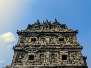 Obraz premium Plaosan Buddhist Temple with a copy space of bright blue sky - a relic of ancient history