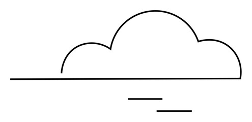 Minimalist design featuring a black outline cloud with two horizontal lines below, suggesting water or ground. Ideal for weather apps, environmental themes, minimalistic design, nature, vector art.