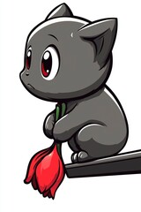 Obraz premium Cute Black Cat Holding Red Tulips