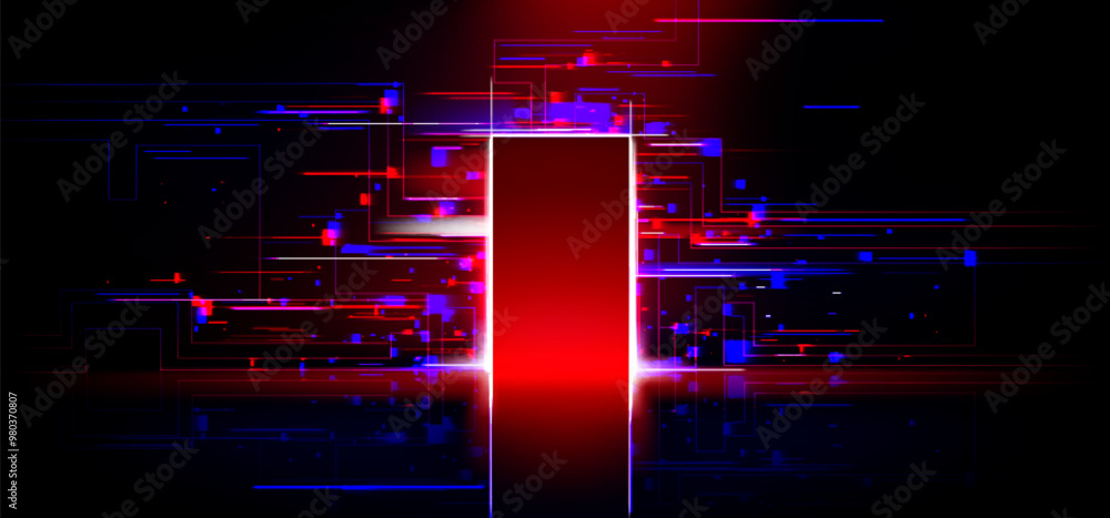 Aufkleber futuristic open door with digital technology neon light pattern on wall. realistic 3d vector illustr