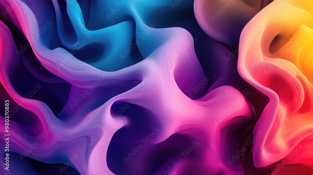 Poster mesmerizing abstract organic design with flowing shapes and colorful gradients, creating a vibrant a