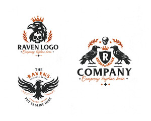 Fototapeta premium Set vintage bundle black wild raven logo design for business company