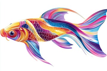 Colorful fantasy fish, abstract digital painting of vibrant koi or goldfish