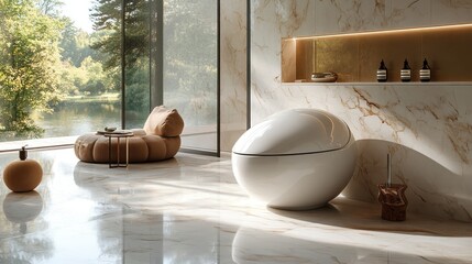 Modern bathroom design featuring elegant fixtures and natural light.