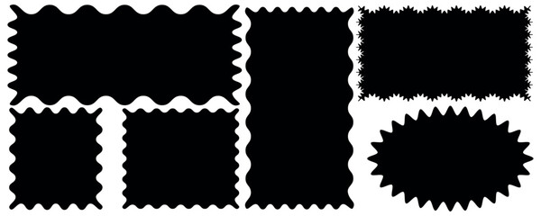 set of Doodle rectangle zig zag wave curve edge frame. Hand drawn wavy rectangle borders.