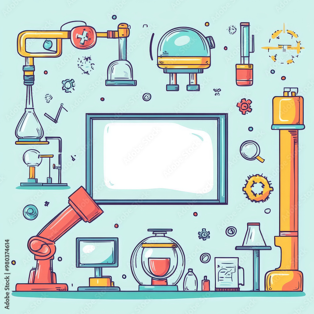 Poster frame or border design for youth tech education: includes stem career learning aspects. showcases pr