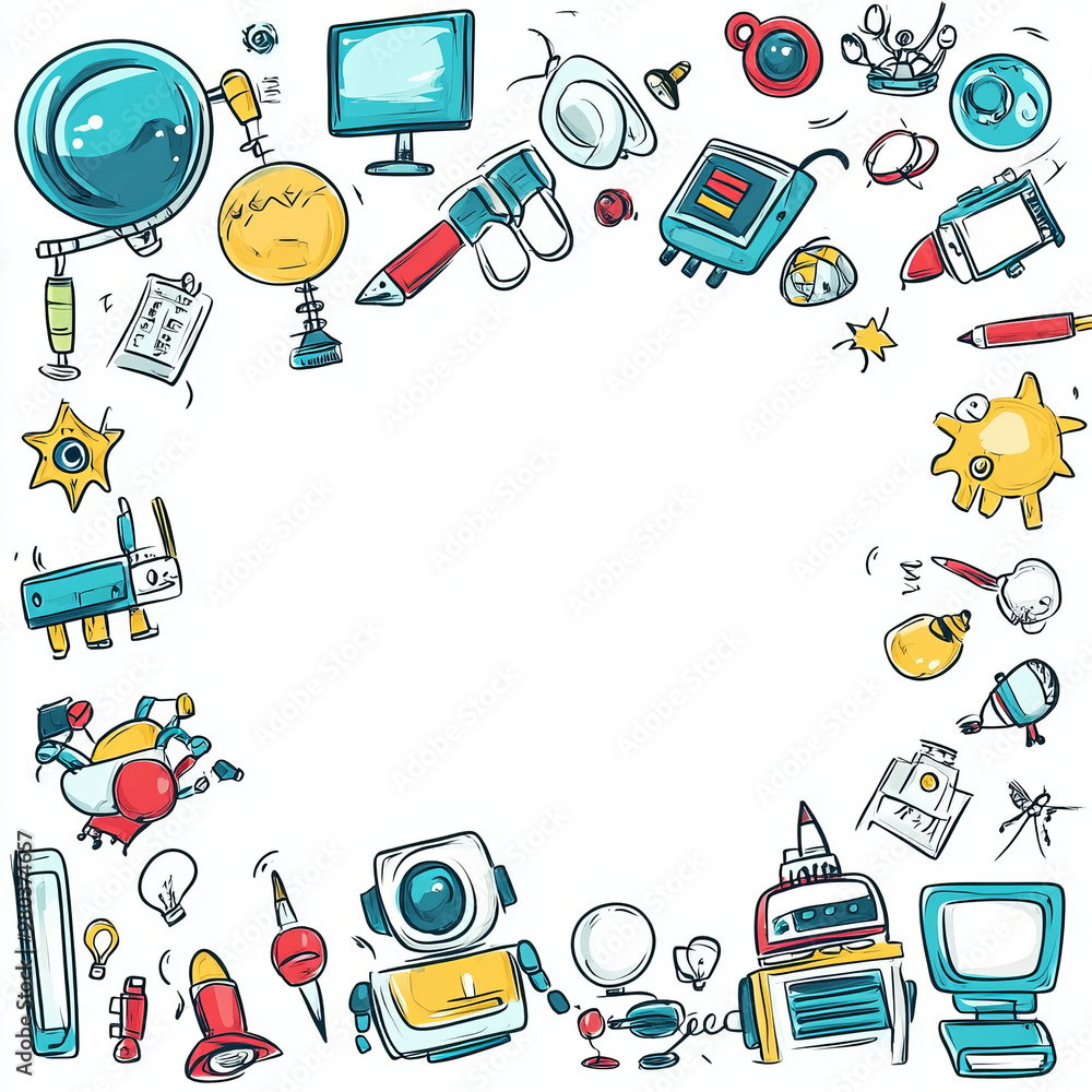 Poster frame or border design for youth tech education: includes stem career learning aspects. showcases pr