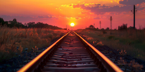 Fototapeta premium Sunset on a Rural Railroad Track