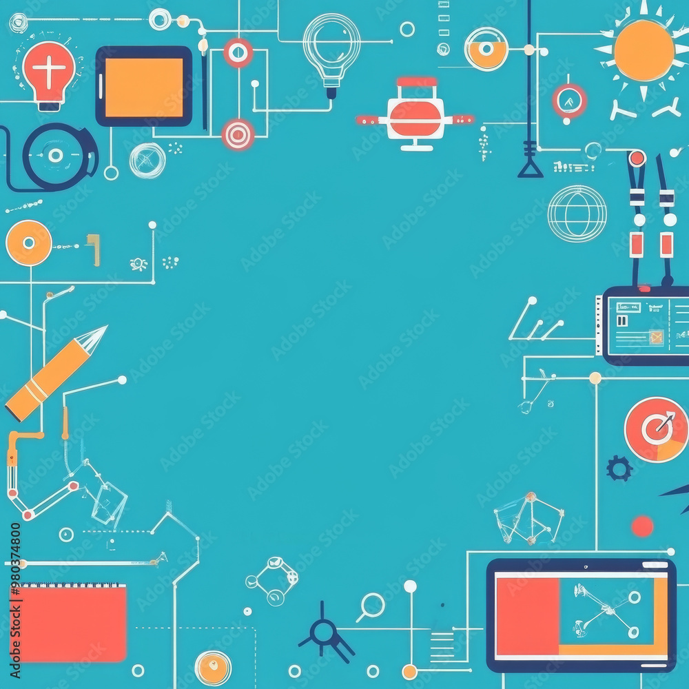 Poster frame or border design for youth tech education: includes stem career learning aspects. showcases pr
