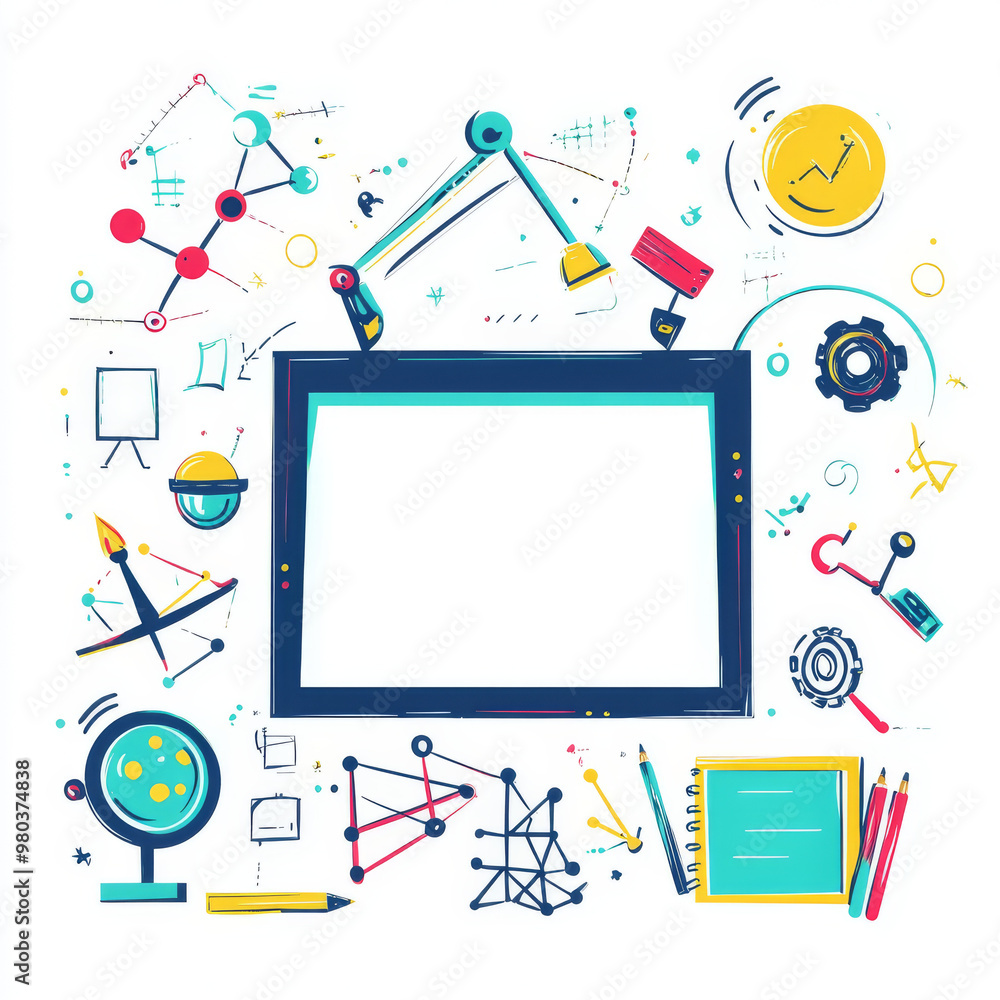 Poster frame or border design for youth tech education: includes stem career learning aspects. showcases pr