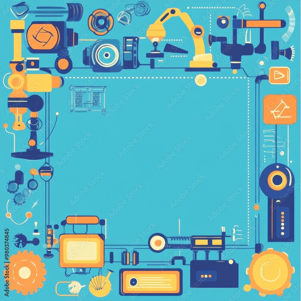 Poster frame or border design for youth tech education: includes stem career learning aspects. showcases pr