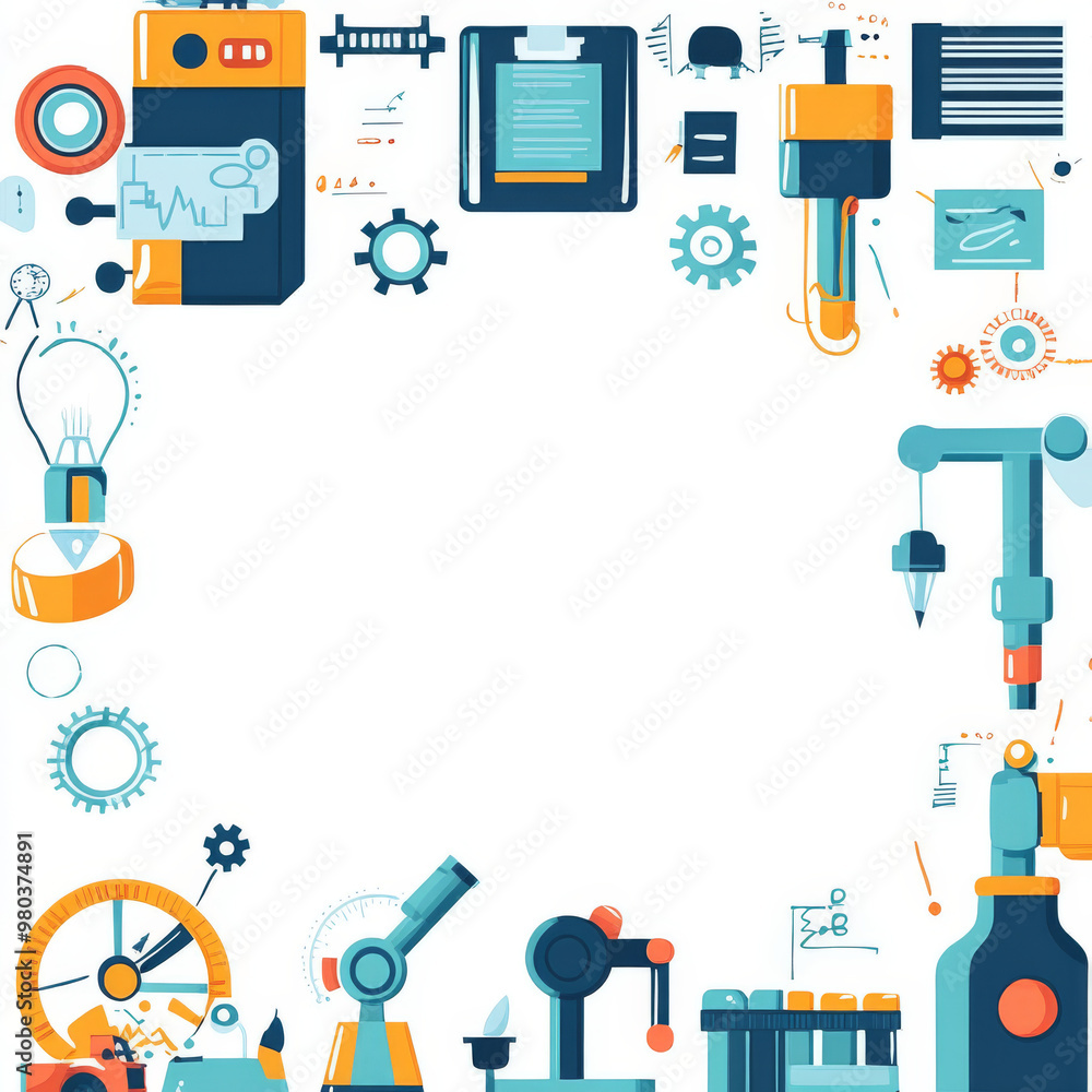 Poster frame or border design for youth tech education: includes stem career learning aspects. showcases pr