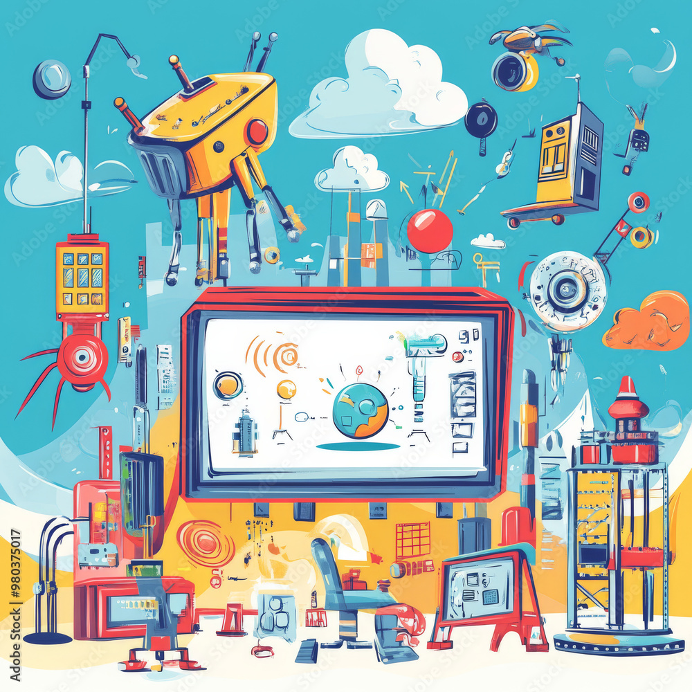 Poster frame or border design for youth tech education: includes stem career learning aspects. showcases pr
