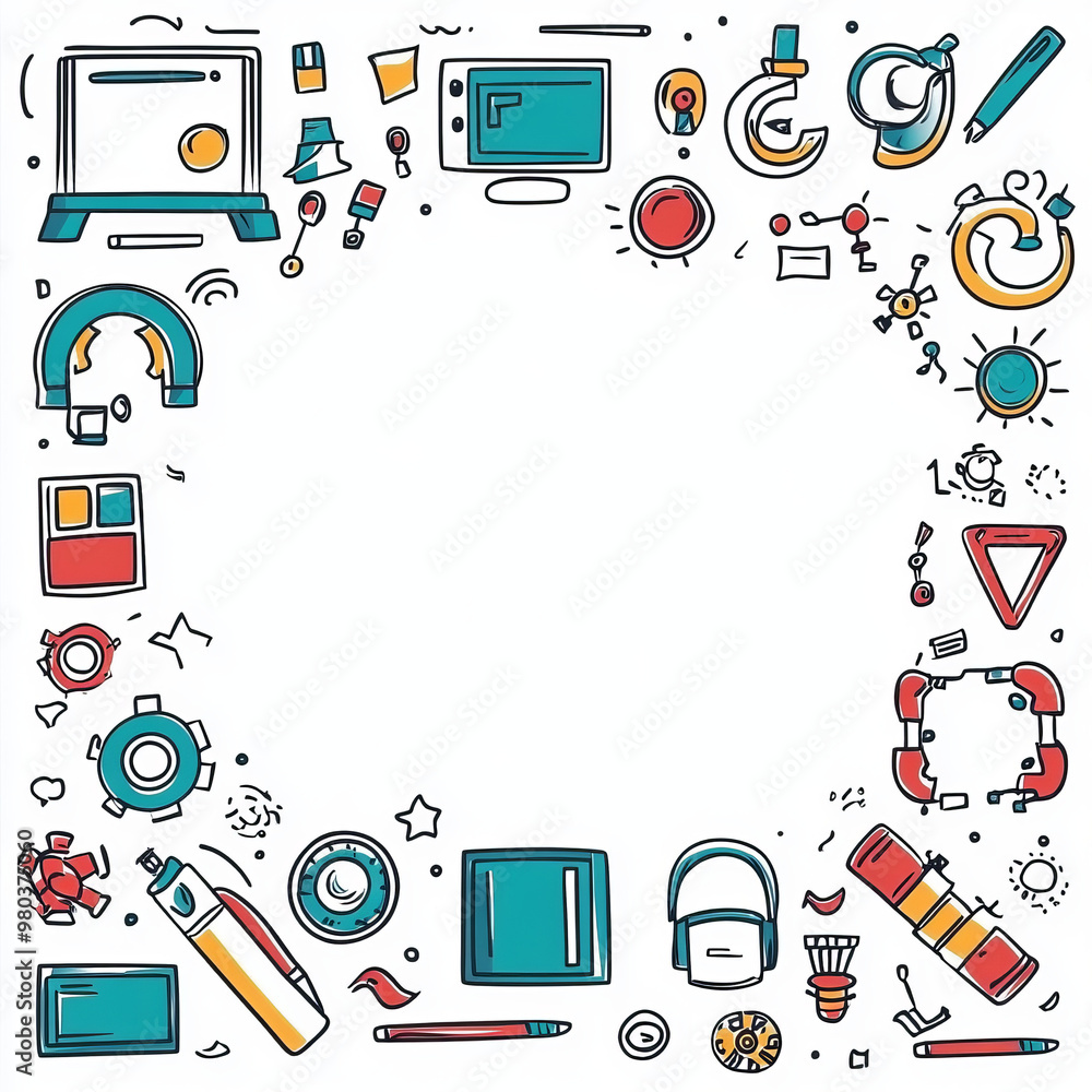 Poster frame or border design for youth tech education: includes stem career learning aspects. showcases pr