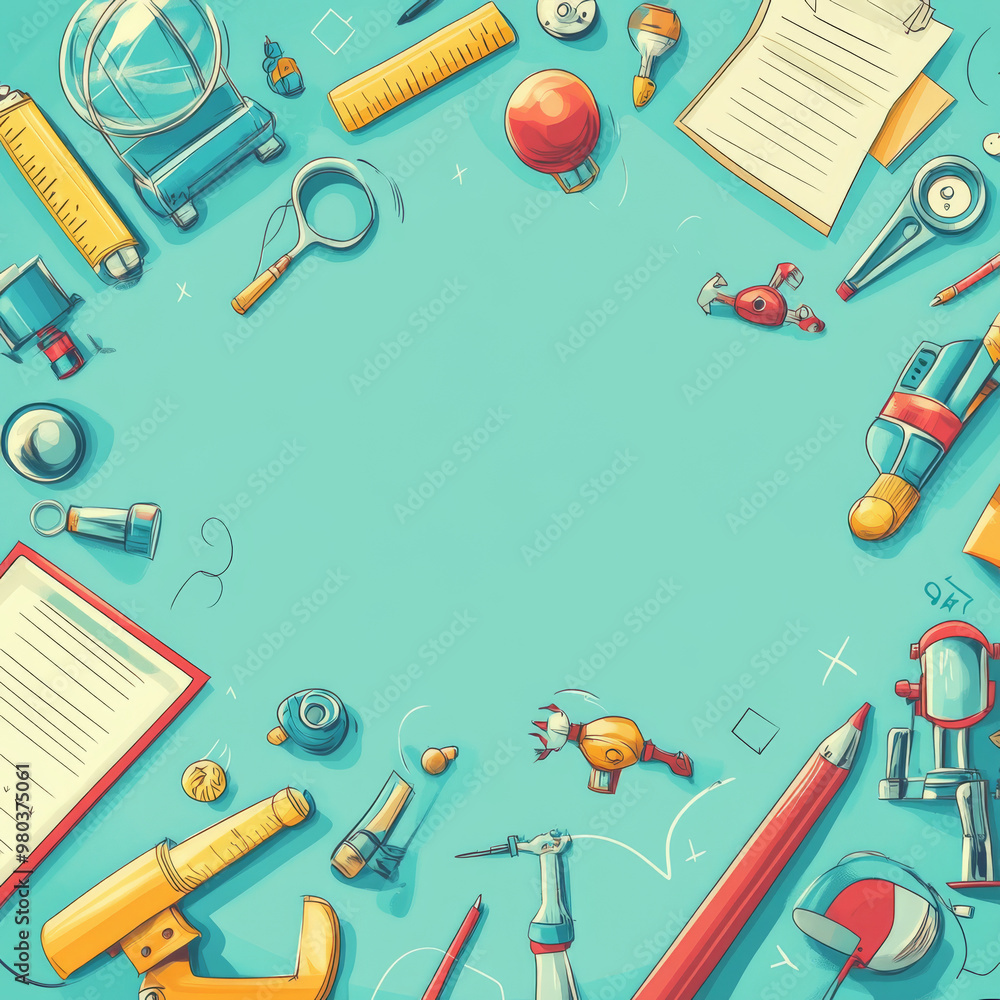 Poster frame or border design for youth tech education: includes stem career learning aspects. showcases pr