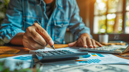 Businessman calculating finance and doing investment with calculator