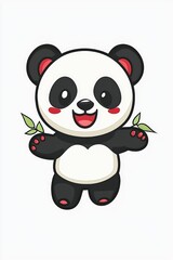 Naklejka premium Cute Cartoon Panda Holding Bamboo Shoots
