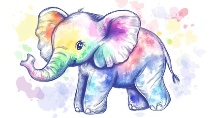 Obraz premium A cute elephant illustration designed in vibrant tie-dye style, blending swirling patterns of bright colors. The whimsical design of the elephant symbolizes creativity, fun, and uniqueness, 