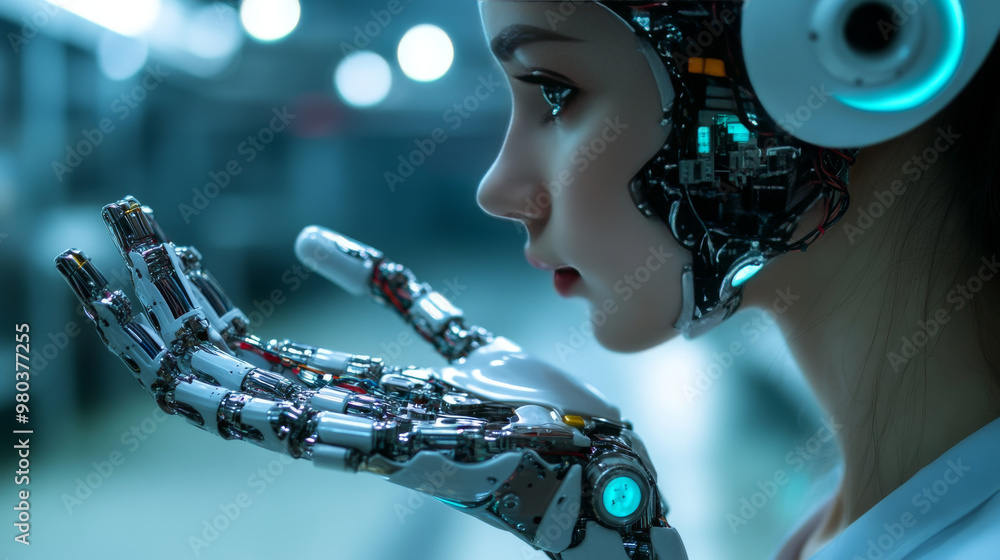 Poster industry 4.0 concept: artificial intelligence automating product manufacturing within a smart factor