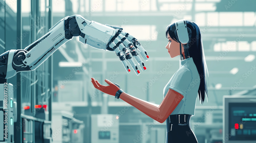 Aufkleber industry 4.0 concept: artificial intelligence automating product manufacturing within a smart factor