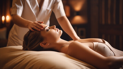 Obraz premium Beautiful young woman in spa salon
