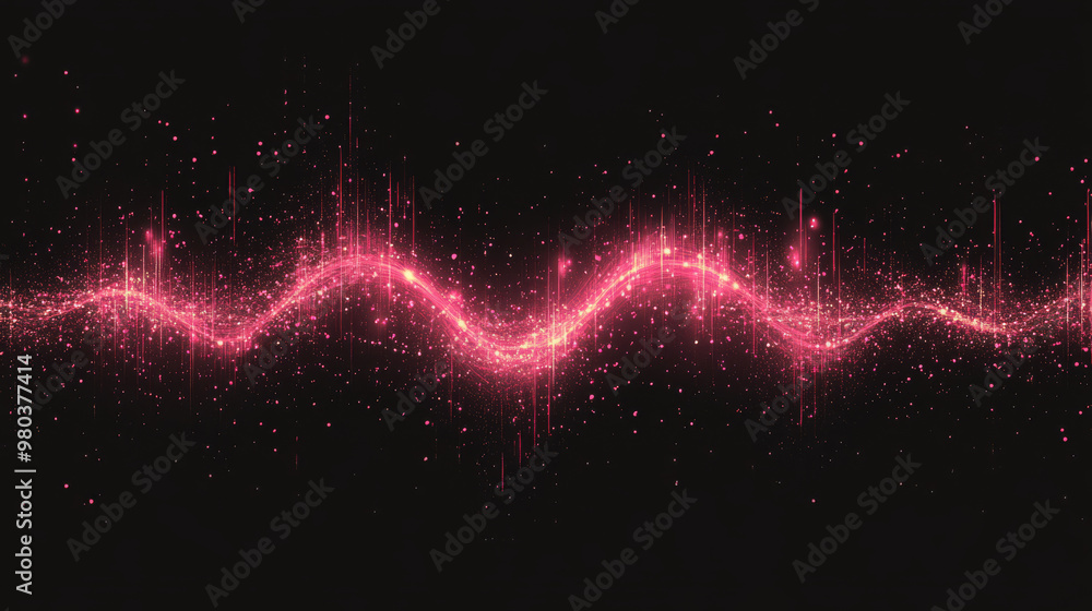 Poster isolated radial sound wave pattern with luminous particles. audio frequency waveform, music wave, ci