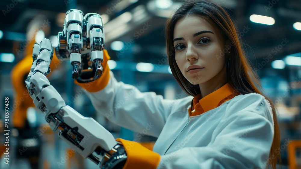 Aufkleber industry 4.0 concept: artificial intelligence automating product manufacturing within a smart factor