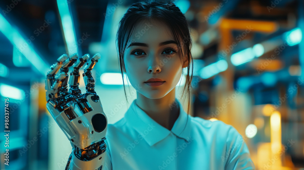 Poster industry 4.0 concept: artificial intelligence automating product manufacturing within a smart factor