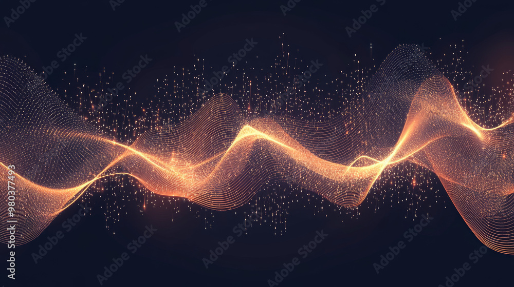 Poster isolated radial sound wave pattern with luminous particles. audio frequency waveform, music wave, ci