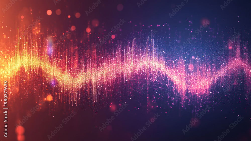 Poster isolated radial sound wave pattern with luminous particles. audio frequency waveform, music wave, ci