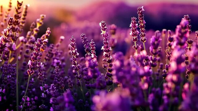 Lavender field showing multiple crops of purple flowers