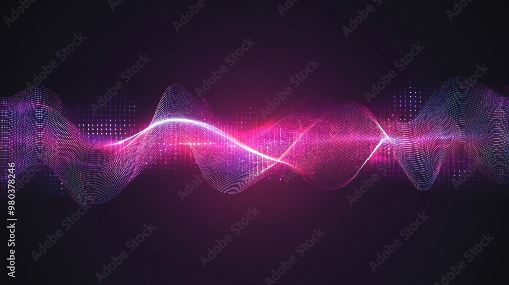 Poster isolated radial sound wave pattern with luminous particles. audio frequency waveform, music wave, ci