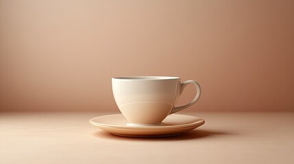 Minimal coffee cup with saucer, plain beige background