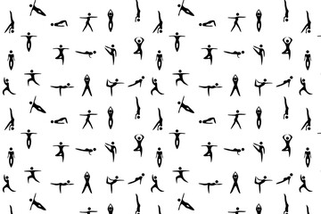 Naklejka premium Seamless pattern. Sports exercises. Collection. Logo. Black on white background.