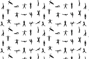 Seamless pattern. Sports exercises. Collection. Logo. Black on white background.