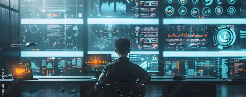 Aufkleber ai powered social media monitoring and analytics in futuristic workspace