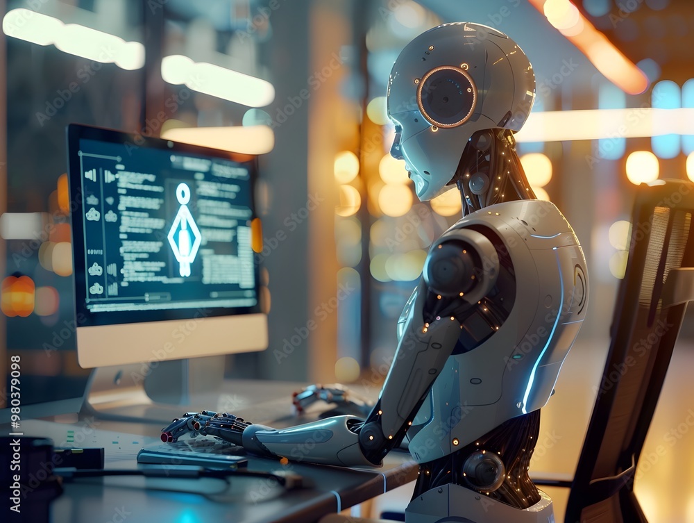 Poster ai powered copywriting and virtual assistant in modern workspace