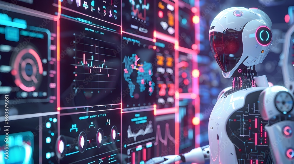 Poster futuristic ai powered marketing analytics dashboard with detailed data metrics and engagement insigh