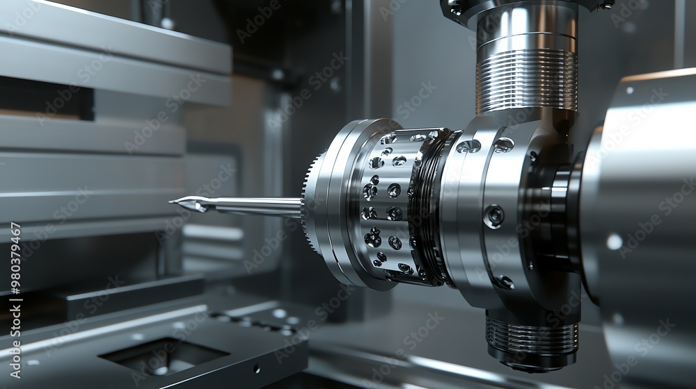 Poster close-up of a cnc machine tool with a cutting bit