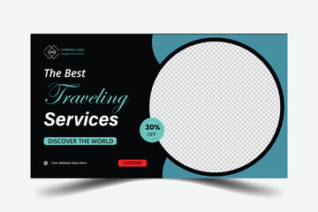  Attractive corporate travel business YouTube thumbnail template design and editable social media post web banner template.