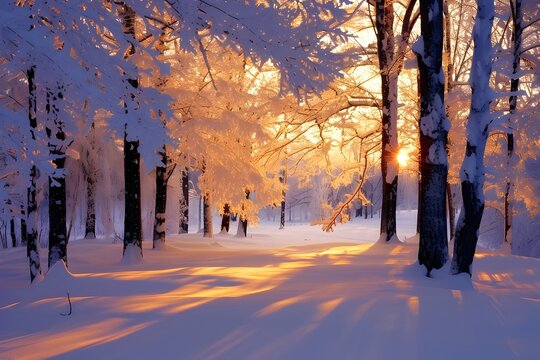  Snow in Winter with Trees, Winter landscape Snowy - Powered by Adobe