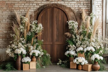 Obraz premium A beautiful floral arrangement with white flowers and green foliage