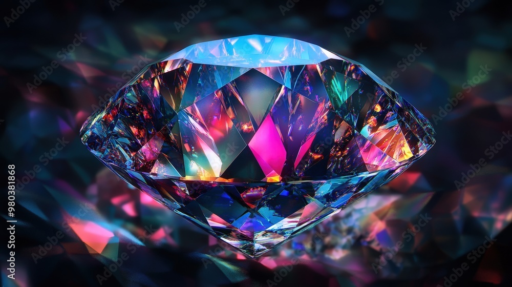 Poster vibrant digital artwork of a sparkling gem with multiple reflections and refractions.