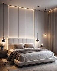Soft lighting in modern minimalist bedroom