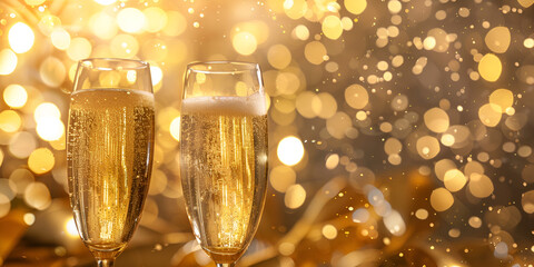 Elegant Champagne Toast Against a Sparkling Gold Background